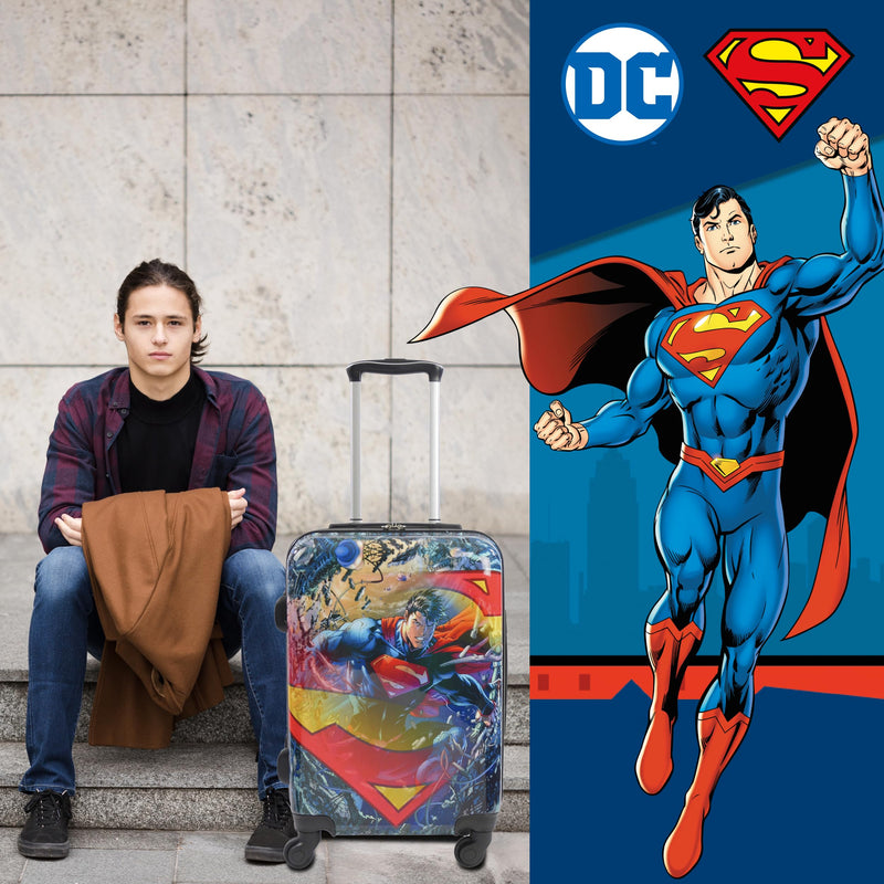FUL DC Comics Superman 21 Inch Kids Carry On Luggage, Hardshell Rolling Suitcase with Spinner Wheels, Multi