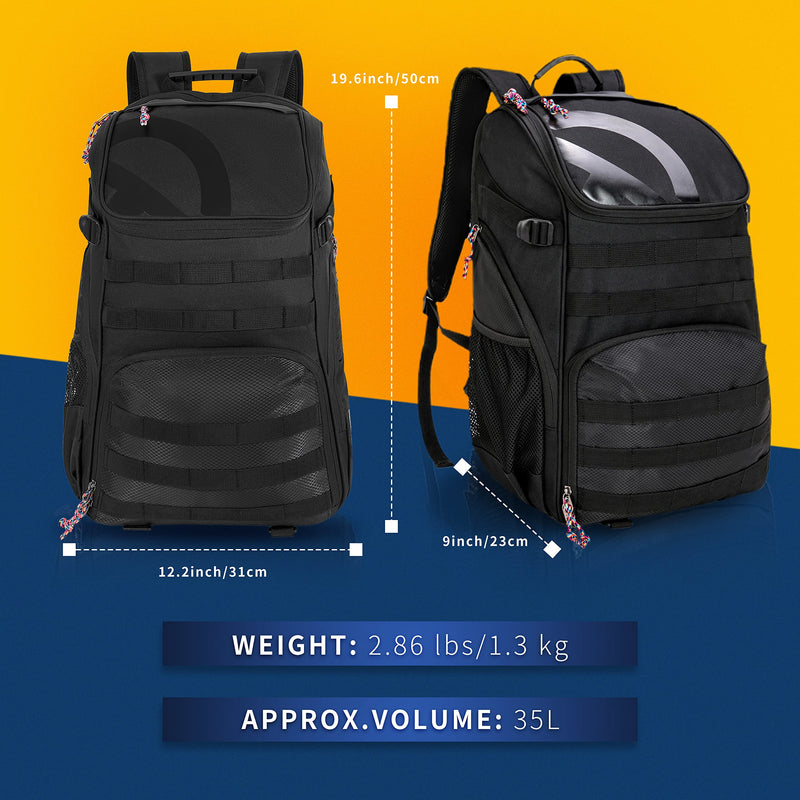 TRAILKICKER Basketball Bag Backpack with Ball Holder Multi-Sport Backpack for Soccer Volleyball Football Baseball Helmet (TK2-Black, Large)