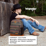 Wrangler Yellowstone Sturdy Backpack for Travel Classic Logo Water Resistant Casual Daypack for Travel with Padded Laptop Notebook Sleeve (Burgandy Patterned)