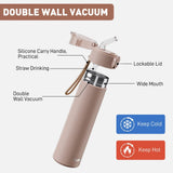 9oz Small Water Bottles with Straw, Mini Water Bottle with One - Hand Open Design, Leak - Proof Locking Lid for Hot&Cold Drinks, Small Travel Water Bottle - 100% Leakproof for School, Travel...(Mocha)