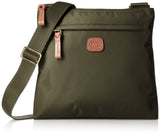 Bric's X-Bag 2.0 Urban Envelope Crossbody, Water-Resistant Recycled Nylon Bag with Tuscan Leather Details, Front Zip Pocket and Adjustable Shoulder Strap – One Size, Olive