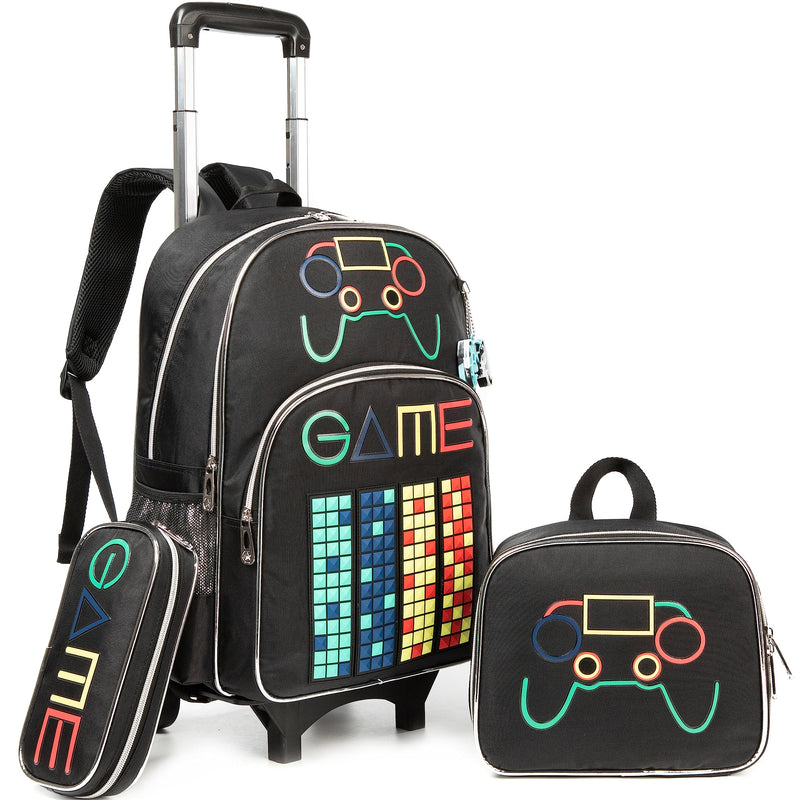 Meetbelify Backpack with Wheels for Boys Rolling Backpack Kids School Bag with Lunch Box Set for Elementary Student Travel Suitcase Laptop Luggage for Boys Age 6-8