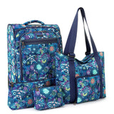 Sakroots On the Go 4 Piece Travel Bundle, Includes 21" Rolling Suitcase, Packable Large Tote, Medium & Small Pouches, Royal Blue Seascape