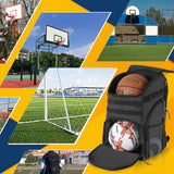 TRAILKICKER Basketball Bag Backpack with Ball Holder Multi-Sport Backpack for Soccer Volleyball Football Baseball Helmet (TK2-Black, Large)