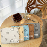 Makeup Bag For Women - Corduroy Cosmetic Bags Aesthetic Design Ladies Tote pouch Women's Pencil Case,Cute Smiley Face Makeup Organizer with Zipper (Beige)