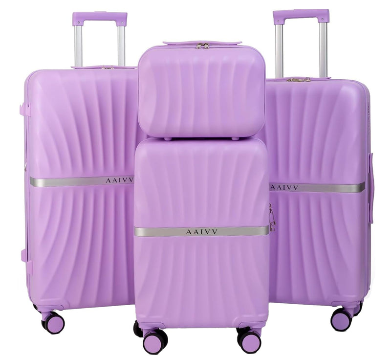 AAIVV Luggage 4 Piece Set Suitcase with TSA, Airline - Approved Hard Shell Expandable Double Spinner Rolling Wheels Suitcases for Lightweight Travel (Lavender, 28in26in20in13in)