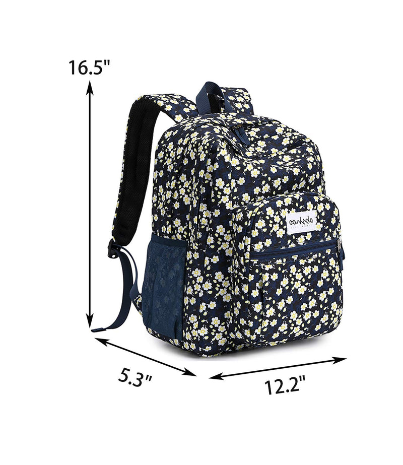 abshoo Classical Basic Womens Floral School Backpack For College Teen Girls Water Resistant Bookbag (Floral Navy)
