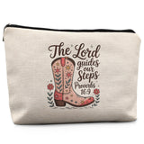 Absnfatu Western Cowgirl Christian Makeup Bag, Proverbs 16:9 Bible Verse Cosmetic Bags for Women, Western Gifts, Rustic Floral Cowgirl Boots Makeup Zipper Pouch