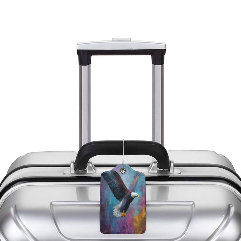 Abstract Bald Eagle in Flight Luggage Tag for Suitcase 2 Pack Leather Luggage Tag with Privacy Flap Name Id Label and Metal Loop for Women Men Travel