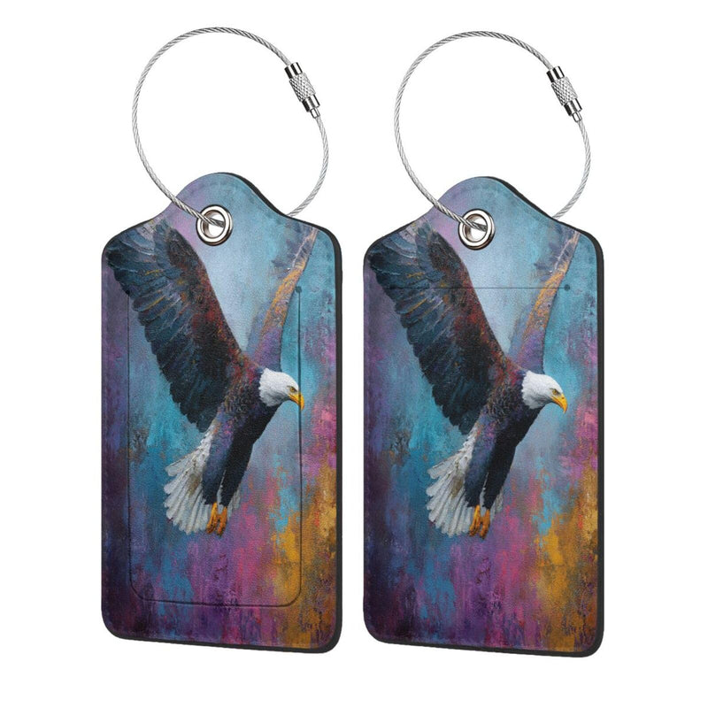 Abstract Bald Eagle in Flight Luggage Tag for Suitcase 2 Pack Leather Luggage Tag with Privacy Flap Name Id Label and Metal Loop for Women Men Travel