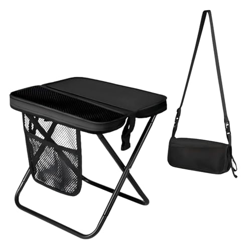 ABUUL Portable Folding Stool – 12" Tall Collapsible Backpack Stool with Storage Pouch, Hands-Free Carry & Supports 300 lbs, Ultralight | Backpacks4Less