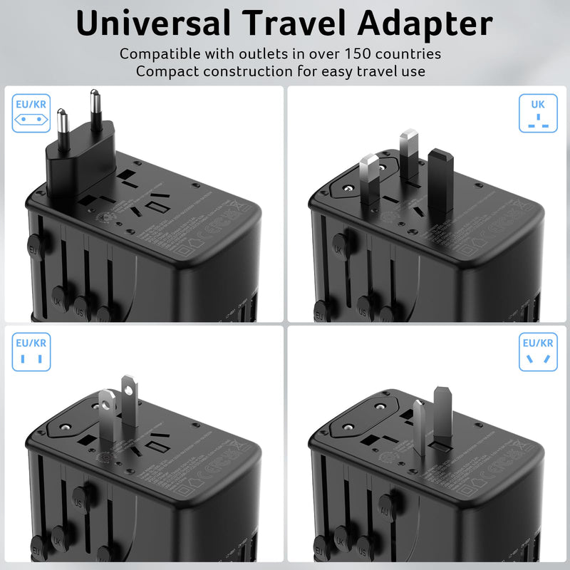 Acer Universal Travel Plug Adapter - International Power Adapter with 5 USB Ports (3 USB C) 5.8A, Worldwide Outlet Charger for USA to European UK France Germany Spain, Type C/E/F/G/I/L/A, Black