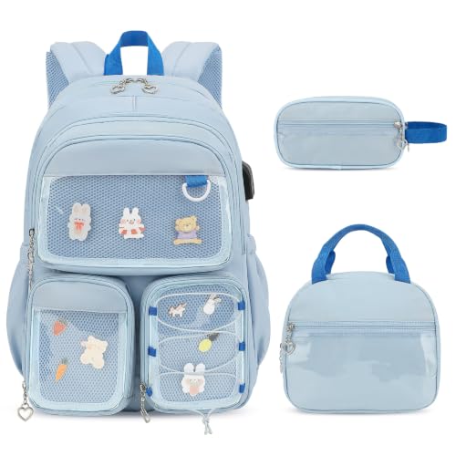 ACESAK 3PCS Girls Backpack Set - Ita Backpack Pins with Lunch Bag & Pencil Case, Kawaii Pin Display Backpack for Girls Preschool | Backpacks4Less