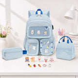 ACESAK 3PCS Girls Backpack Set - Ita Backpack Pins with Lunch Bag & Pencil Case, Kawaii Pin Display Backpack for Girls Preschool Kindergarten Elementary Middle School with Clear Pocket(Dusty Blue)