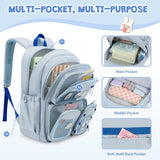 ACESAK 3PCS Girls Backpack Set - Ita Backpack Pins with Lunch Bag & Pencil Case, Kawaii Pin Display Backpack for Girls Preschool Kindergarten Elementary Middle School with Clear Pocket(Dusty Blue)