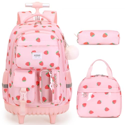 ACESAK Rolling Backpack for Girls, Roller Backpack with Lunch Bag & Pencil Pouch for Teen Girls Kids, Bookbag Backpack with Wheels for | Backpacks4Less