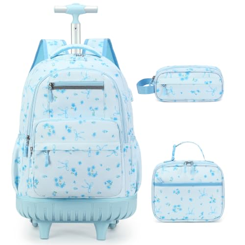 ACESAK Rolling Backpack for Girls - Roller Wheels School bag with Lunch Bag & Pencil Pouch for Teen Girls Kids Wheeled Suitcase | Backpacks4Less