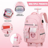 ACESAK Rolling Backpack for Girls - Roller Wheels School Bookbag with Lunch Bag & Pencil Pouch for Teen Girls Kids Wheeled Suitcase Backpacks, Elementary Middle School Travel Daypack (Pink)