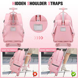 ACESAK Rolling Backpack for Girls - Roller Wheels School Bookbag with Lunch Bag & Pencil Pouch for Teen Girls Kids Wheeled Suitcase Backpacks, Elementary Middle School Travel Daypack (Pink)