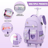 ACESAK Rolling Backpack for Girls - Roller Wheels School Bookbag with Lunch Bag & Pencil Pouch for Teen Girls Kids Wheeled Suitcase Backpacks, Elementary Middle School Travel Daypack (Purple)