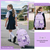ACESAK Rolling Backpack for Girls - Roller Wheels School Bookbag with Lunch Bag & Pencil Pouch for Teen Girls Kids Wheeled Suitcase Backpacks, Elementary Middle School Travel Daypack (Purple)