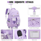 ACESAK Rolling Backpack for Girls - Roller Wheels School Bookbag with Lunch Bag & Pencil Pouch for Teen Girls Kids Wheeled Suitcase Backpacks, Elementary Middle School Travel Daypack (Purple)