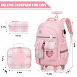ACESAK Rolling Backpack for Girls - Roller Wheels School Bookbag with Lunch Bag & Pencil Pouch for Teen Girls Kids Wheeled Suitcase Backpacks, Elementary Middle School Travel Daypack (Pink)