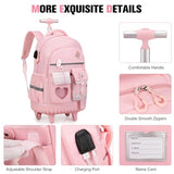 ACESAK Rolling Backpack for Girls - Roller Wheels School Bookbag with Lunch Bag & Pencil Pouch for Teen Girls Kids Wheeled Suitcase Backpacks, Elementary Middle School Travel Daypack (Pink)