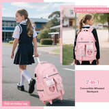 ACESAK Rolling Backpack for Girls - Roller Wheels School Bookbag with Lunch Bag & Pencil Pouch for Teen Girls Kids Wheeled Suitcase Backpacks, Elementary Middle School Travel Daypack (Pink)