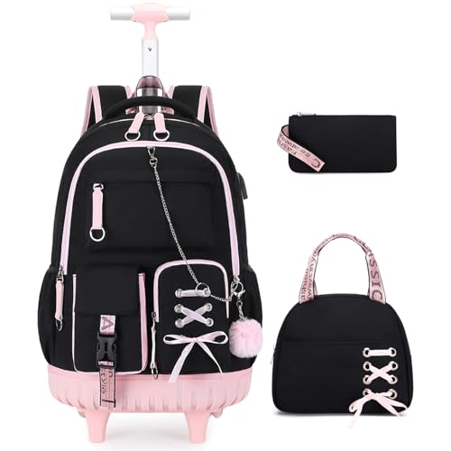 ACESAK Rolling Backpack for Girls Teens, Y3K Aesthetic School Backpack Set for Daypack and Travel, Wheeled Bookbag with USB Charging | Backpacks4Less