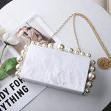 Acrylic Evening Handbag Women Pearl Clutch Bag Acrylic pearl shoulder bag satchel Square Box Crossbody Bag Wedding Cocktail Party Prom(23 * 14 * 6cm, B)