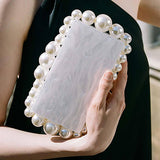 Acrylic Evening Handbag Women Pearl Clutch Bag Acrylic pearl shoulder bag satchel Square Box Crossbody Bag Wedding Cocktail Party Prom(23 * 14 * 6cm, B)