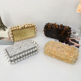 Acrylic Evening Handbag Women Pearl Clutch Bag Acrylic pearl shoulder bag satchel Square Box Crossbody Bag Wedding Cocktail Party Prom(23 * 14 * 6cm, B)