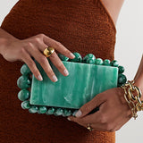 Acrylic Evening Handbag Women Pearl Clutch Bag Acrylic pearl shoulder bag satchel Square Box Crossbody Bag Wedding Cocktail Party Prom(23 * 14 * 6cm, B)