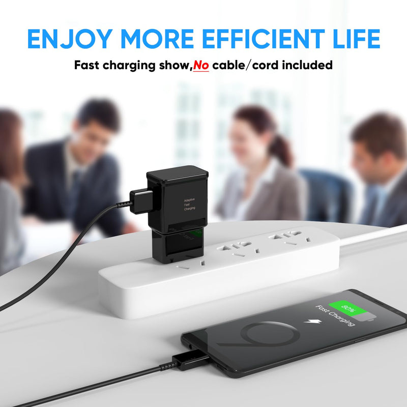 Adaptive Fast Charging Block USB Wall Charger Adapter Fits Samsung Galaxy S25/S24/S23/S22/S22 Ultra/S21/S20/S10/S9/S8/S7/Edge/Note 10 Quick Charge (Black, 2 Pack)