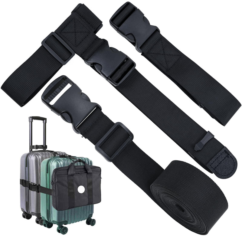 Add a Bag Luggage Strap - Heavy Duty Adjustable Suitcase Belt - Travel Accessory for 3 pcs Luggage Connecting - 3 Pack 1.5" W (Black)