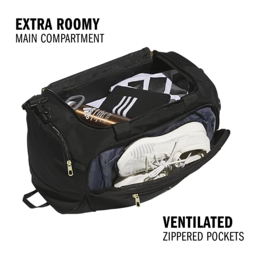 adidas Defender 5 Duffel Bag for Sports, Gym and Travel, Black/Gold Metallic, OSFA