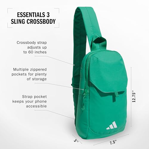 adidas Essentials 3 Crossbody – Sling Bag with Phone Pocket, Semi Court Green, OSFA