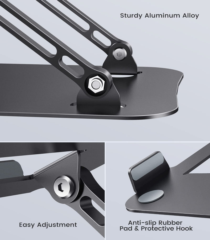 Adjustable Laptop Stand for Desk, Aluminum Portable Laptop Stand, Lightweight 500g, Foldable Ergonomic Computer Notebook stand Holder for 11 - 16" MacBook Air Pro, Dell XPS,HP Computer Notebook, Black