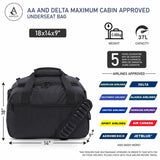 Aerolite AA & Delta Maximum Size Travel Duffel Bag | Lightweight Personal Item Bag 18”x14”x9” | Foldable Under Seat Cabin Bag | 37L Eco - Friendly Carry - On Duffel bag – Black Shoulder Bag