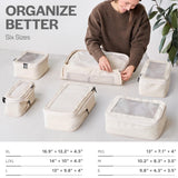 Aerotrunk Compression Packing Cubes for Travel - Luggage Organizer Bags - Double Zipper Packing Cubes for Suitcases (6 - Pack, Beige)