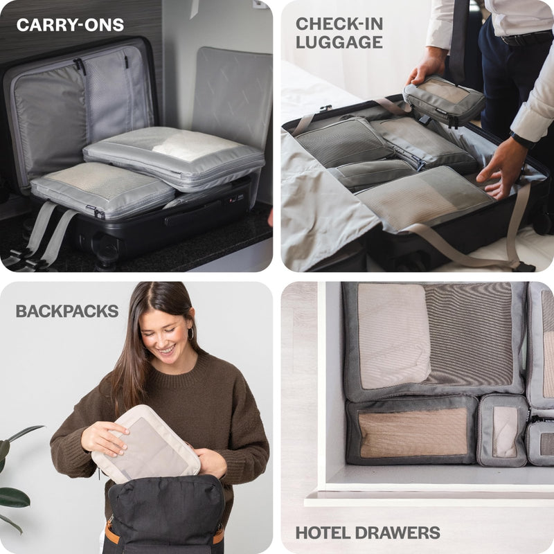 Aerotrunk Compression Packing Cubes for Travel - Luggage Organizer Bags - Double Zipper Packing Cubes for Suitcases (6 - Pack, Beige)