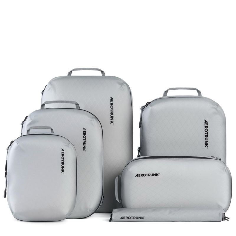 Aerotrunk Ultralight Compression Packing Cubes - Lightweight Travel Organizers for Suitcases and Luggage (6 - Pack, Light Grey)
