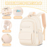 AFGWK Cute Backpack for School Teen Girls Beige Bookbag Aesthetic Womens Travel Book Bags for School Kids Student Back Packs