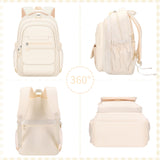 AFGWK Cute Backpack for School Teen Girls Beige Bookbag Aesthetic Womens Travel Book Bags for School Kids Student Back Packs