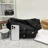 AFGWK School Vintage Canvas Messenger Bag for Men Crossbody Shoulder Bag Satchel Handbags(Black)