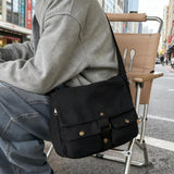 AFGWK School Vintage Canvas Messenger Bag for Men Crossbody Shoulder Bag Satchel Handbags(Black)