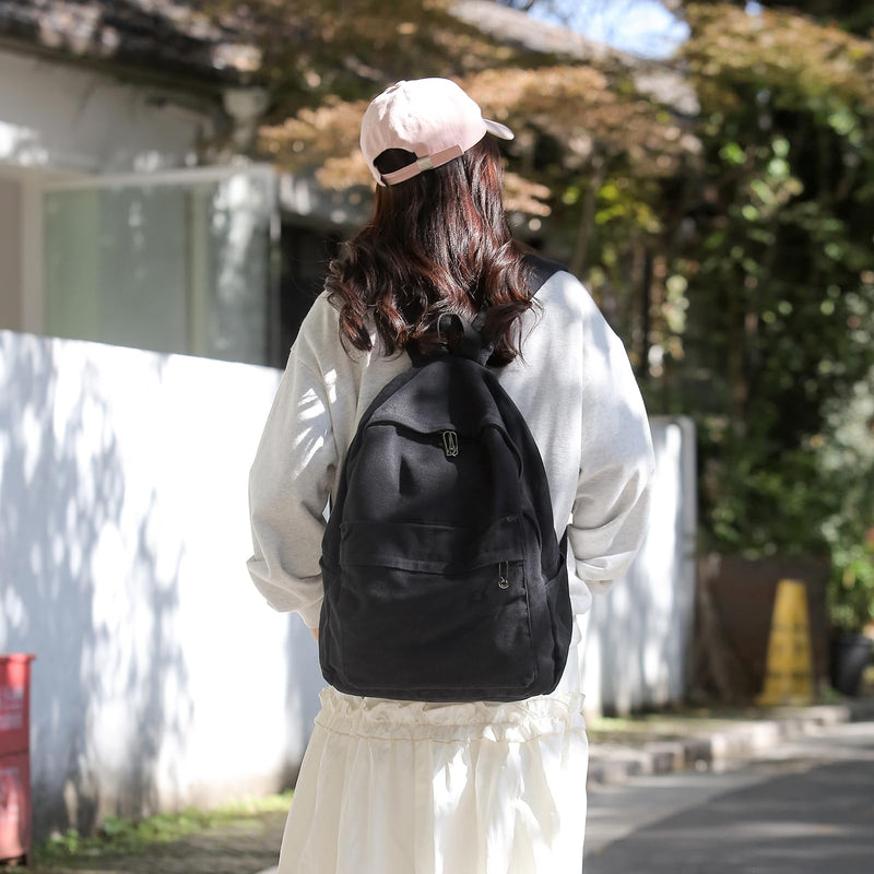 AFGWK Vintage Canvas Backpack for Women Grunge Hippie Cute Boho School Backpack Casual Y2K Aesthetic Backpack (Black)
