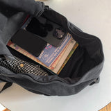 AFGWK Vintage Canvas Backpack for Women Grunge Hippie Cute Boho School Backpack Casual Y2K Aesthetic Backpack (Black)