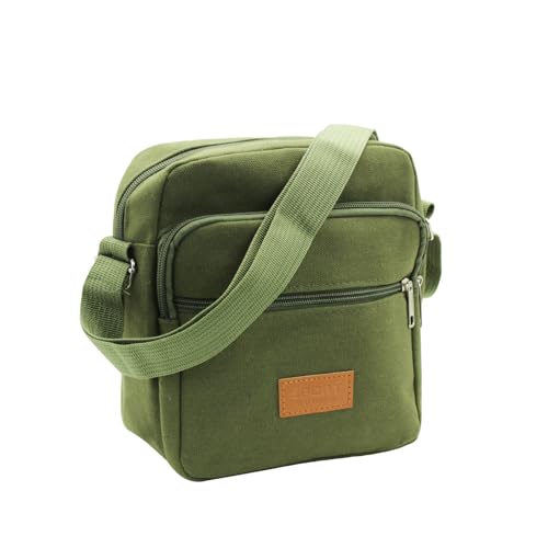 AfitLulu Messenger Bag for Man, Commuting Canvas Crossbody Bag with 3-Layer Zipper, Satchel Bag for Business Bag (military green)